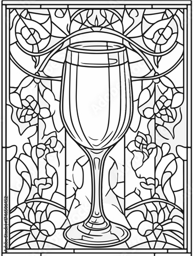 Aus der Serie: Malbuch für Erwachsene - Sekt und Champagner, mädelsabend, kirchenfenster, heilig, brauerei, sekt, heiligtum, wein, flasche, trinken, artnight, champaign, alke, vektor, cocktail, abbild