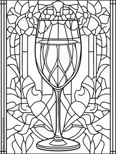 Aus der Serie: Malbuch für Erwachsene - Sekt und Champagner, mädelsabend, kirchenfenster, heilig, brauerei, sekt, heiligtum, wein, flasche, trinken, artnight, champaign, alke, vektor, cocktail, abbild