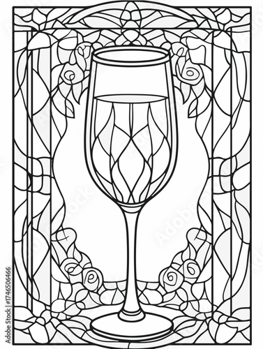 Aus der Serie: Malbuch für Erwachsene - Sekt und Champagner, mädelsabend, kirchenfenster, heilig, brauerei, sekt, heiligtum, wein, flasche, trinken, artnight, champaign, alke, vektor, cocktail, abbild