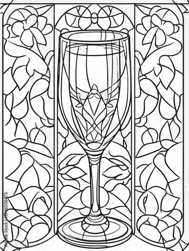 Aus der Serie: Malbuch für Erwachsene - Sekt und Champagner, mädelsabend, kirchenfenster, heilig, brauerei, sekt, heiligtum, wein, flasche, trinken, artnight, champaign, alke, vektor, cocktail, abbild
