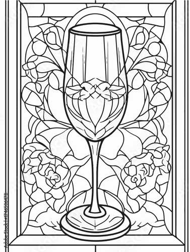 Aus der Serie: Malbuch für Erwachsene - Sekt und Champagner, mädelsabend, kirchenfenster, heilig, brauerei, sekt, heiligtum, wein, flasche, trinken, artnight, champaign, alke, vektor, cocktail, abbild