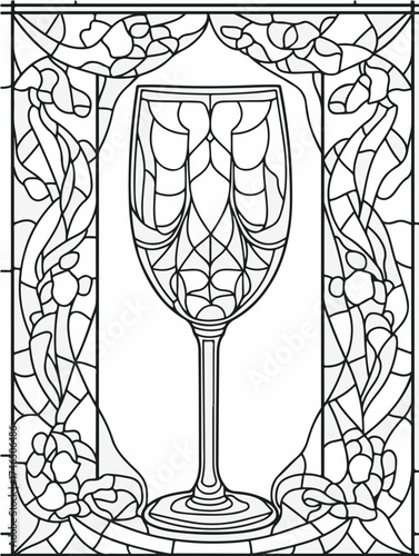 Aus der Serie: Malbuch für Erwachsene - Sekt und Champagner, mädelsabend, kirchenfenster, heilig, brauerei, sekt, heiligtum, wein, flasche, trinken, artnight, champaign, alke, vektor, cocktail, abbild