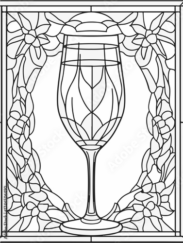 Aus der Serie: Malbuch für Erwachsene - Sekt und Champagner, mädelsabend, kirchenfenster, heilig, brauerei, sekt, heiligtum, wein, flasche, trinken, artnight, champaign, alke, vektor, cocktail, abbild
