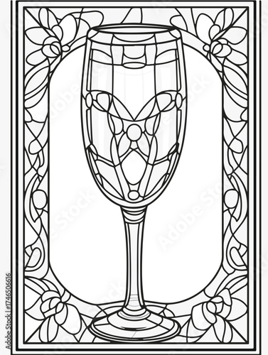Aus der Serie: Malbuch für Erwachsene - Sekt und Champagner, mädelsabend, kirchenfenster, heilig, brauerei, sekt, heiligtum, wein, flasche, trinken, artnight, champaign, alke, vektor, cocktail, abbild