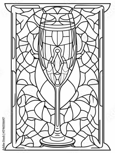 Aus der Serie: Malbuch für Erwachsene - Sekt und Champagner, mädelsabend, kirchenfenster, heilig, brauerei, sekt, heiligtum, wein, flasche, trinken, artnight, champaign, alke, vektor, cocktail, abbild