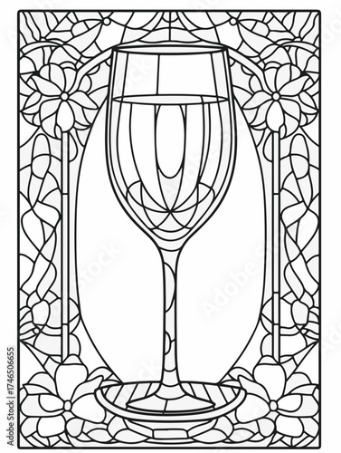Aus der Serie: Malbuch für Erwachsene - Sekt und Champagner, mädelsabend, kirchenfenster, heilig, brauerei, sekt, heiligtum, wein, flasche, trinken, artnight, champaign, alke, vektor, cocktail, abbild
