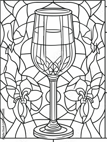 Aus der Serie: Malbuch für Erwachsene - Sekt und Champagner, mädelsabend, kirchenfenster, heilig, brauerei, sekt, heiligtum, wein, flasche, trinken, artnight, champaign, alke, vektor, cocktail, abbild