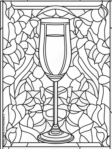 Aus der Serie: Malbuch für Erwachsene - Sekt und Champagner, mädelsabend, kirchenfenster, heilig, brauerei, sekt, heiligtum, wein, flasche, trinken, artnight, champaign, alke, vektor, cocktail, abbild