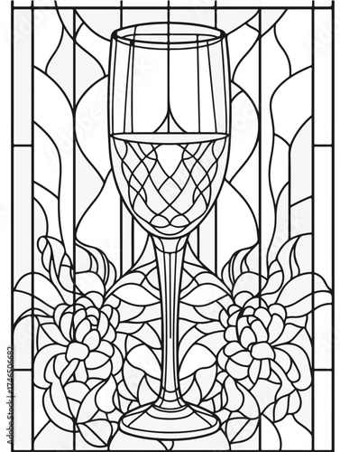 Aus der Serie: Malbuch für Erwachsene - Sekt und Champagner, mädelsabend, kirchenfenster, heilig, brauerei, sekt, heiligtum, wein, flasche, trinken, artnight, champaign, alke, vektor, cocktail, abbild