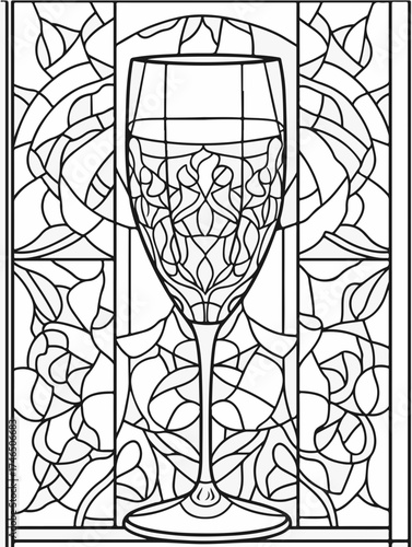 Aus der Serie: Malbuch für Erwachsene - Sekt und Champagner, mädelsabend, kirchenfenster, heilig, brauerei, sekt, heiligtum, wein, flasche, trinken, artnight, champaign, alke, vektor, cocktail, abbild