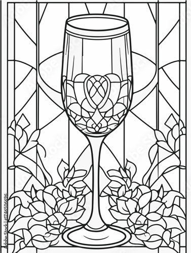 Aus der Serie: Malbuch für Erwachsene - Sekt und Champagner, mädelsabend, kirchenfenster, heilig, brauerei, sekt, heiligtum, wein, flasche, trinken, artnight, champaign, alke, vektor, cocktail, abbild