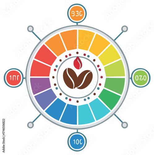 Coffee color wheel, beans illustration. Conceptual diagram, flavor profile, and color palette