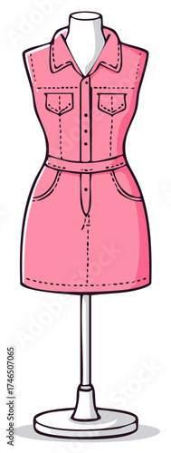 Pink Shirt Dress on Display Mannequin Fashion Illustration