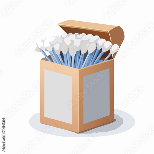 Cartoon image of cotton swabs box opened on white background
