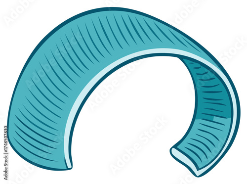 Stylized vector illustration of a teal kitesurfing power kite