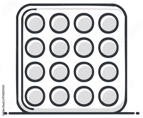 Pill Blister Pack Grid Minimalist Outline Icon Vector Illustration