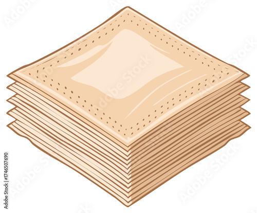 Cartoon illustration of a stack of matzah bread, a traditional food for the Jewish holiday of Passover