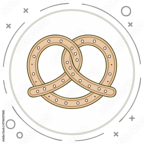 Stylized pretzel illustration with circular decorative elements and cross shapes