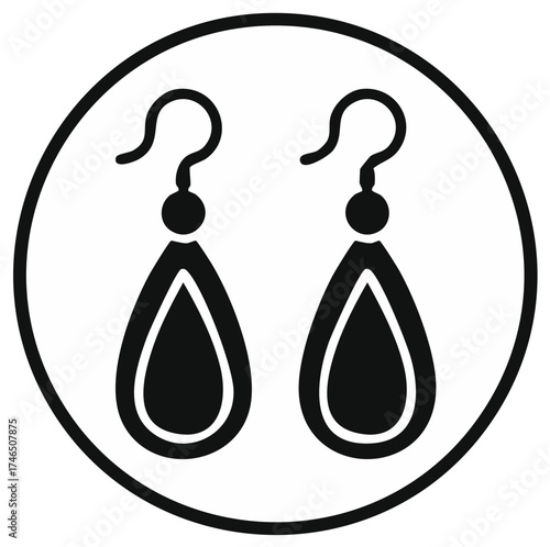 Stylized teardrop dangle earrings icon with hook earrings inside a circle outline