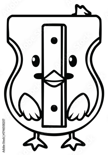 Cute Kawaii Cartoon Pencil Sharpener Chick Illustration with Black Outline