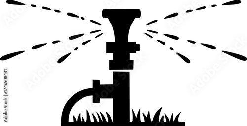Irrigation lawn logo. Black and White Sprinkler Icon for Garden Irrigation and Lawn Care