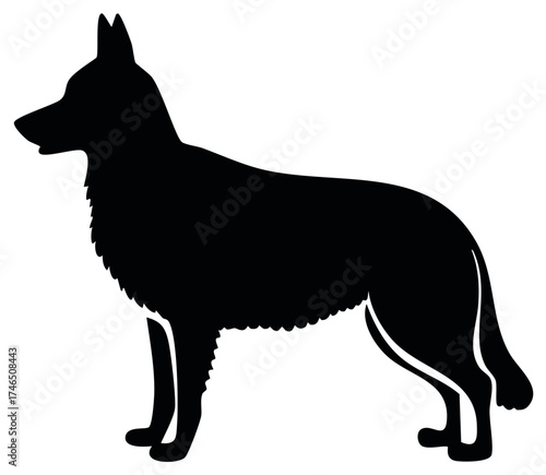 Silhouette of a German Shepherd Dog. Black and white design. Minimalist dog graphic.