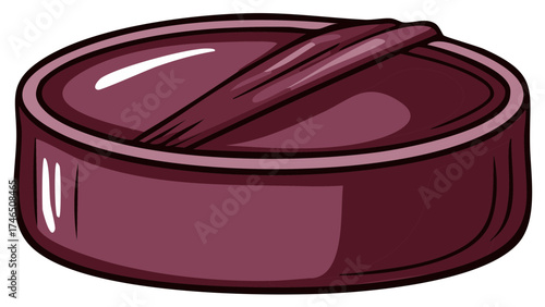 Stylized Illustration of a Deep Plum Colored Casserole Dish with Utensil