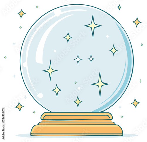 Magical crystal ball with stars and glowing particles conveying future insights and enchantment