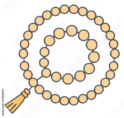 Icon of coiled prayer beads with tassel for meditation and spirituality
