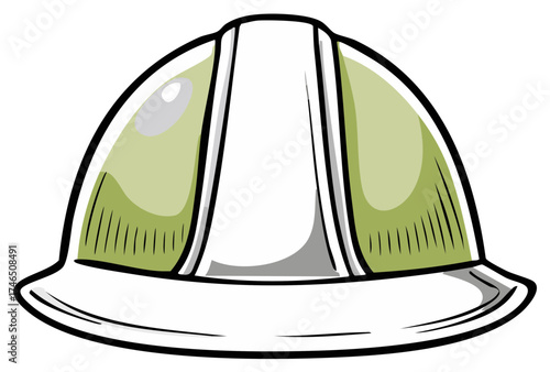 Illustrated construction helmet design with green and white color palette and black outline