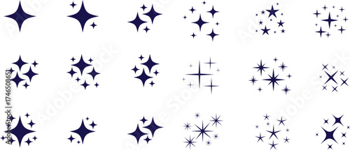 Set of Dark Sparkle, Shine, and Star Icons - Vector Glow and Light Effects

