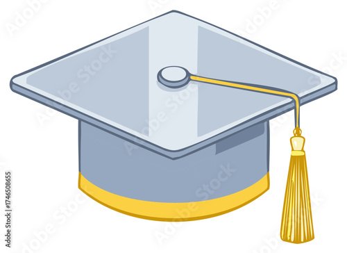 Academic graduation cap or mortarboard with a gold tassel cartoon vector illustration