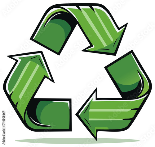 Green recycling symbol with arrows promoting sustainability and environmental conservation.