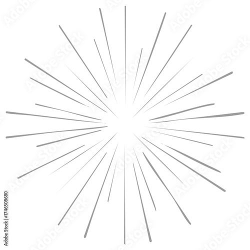 Radial Lines Bursting from Center, Abstract Sunbeam Design Element