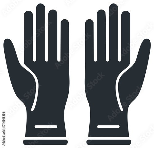 Professional dark gray safety gloves flat icon for protection and work