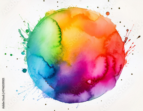 Vibrant Watercolor Paint Splatters in a Circular Artistic Arrangement