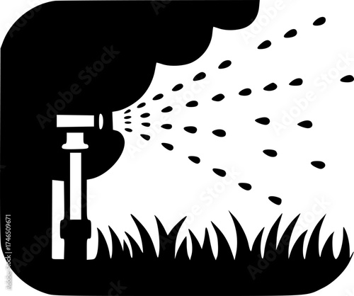 Irrigation lawn logo. Black and White Sprinkler Icon for Garden Irrigation and Lawn Care
