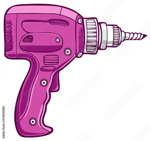 Vibrant Pink Cordless Power Drill Cartoon Illustration for Home Improvement