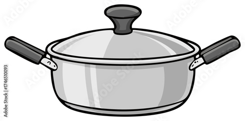 Simple Metal Cooking Pot with Lid and Handles Kitchenware Cartoon Illustration