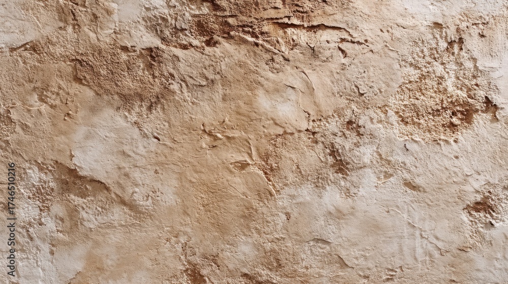 Fototapeta premium Close-up of a textured wall with rough surface, showing uneven patterns in earthy tones of brown and beige,