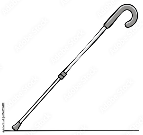 Cartoon style illustration of silver adjustable cane with gray handle