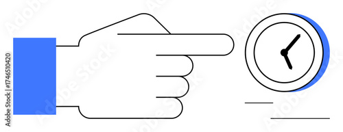 Simplified hand pointing at a clock. Ideal for time management, productivity, deadlines, scheduling, punctuality, prioritization, focus. Clean modern design highlights simple flat metaphor