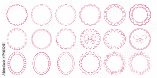 Collection of decorative pink scalloped and patterned frames and borders for design elements