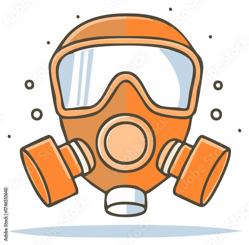 An orange protective gas mask or respirator illustration with filters for air purification