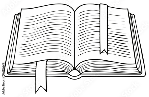 Open Book with Bookmarks Illustration: Education, Knowledge, and Literature Line Art