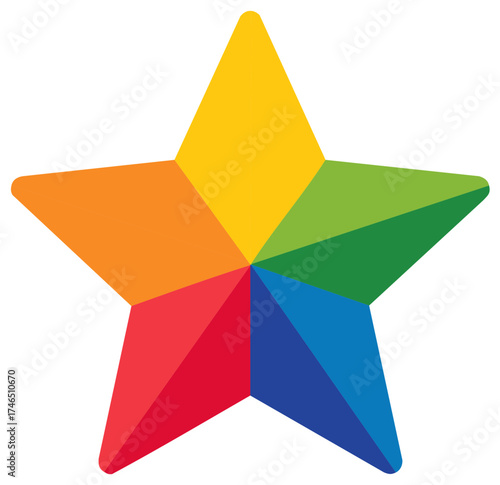 Colorful Five-Pointed Star Divided into Geometric Rainbow Segments