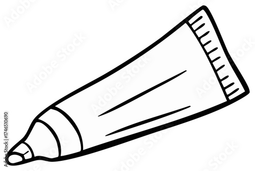 Outline illustration of tube with squeezed end and cap for cosmetics or ointment, lying horizontally and diagonally