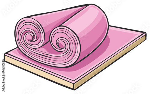 Pink yoga mat rolled and unrolled showing spiral patterns and pastel colors