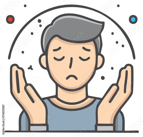 Cartoon Man Upset About Missing Hair with Thinning Hair and Worry Expression and Loss