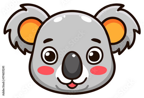 Charming Cartoon Koala Face with Big Eyes and Rosy Cheeks Close-Up Illustration